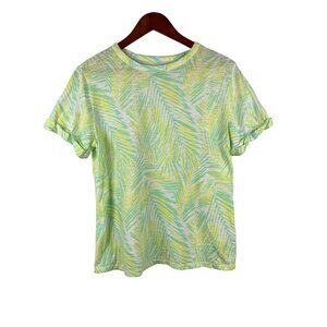 Womens Tropical Leaf Print Cotton T-Shirt XS